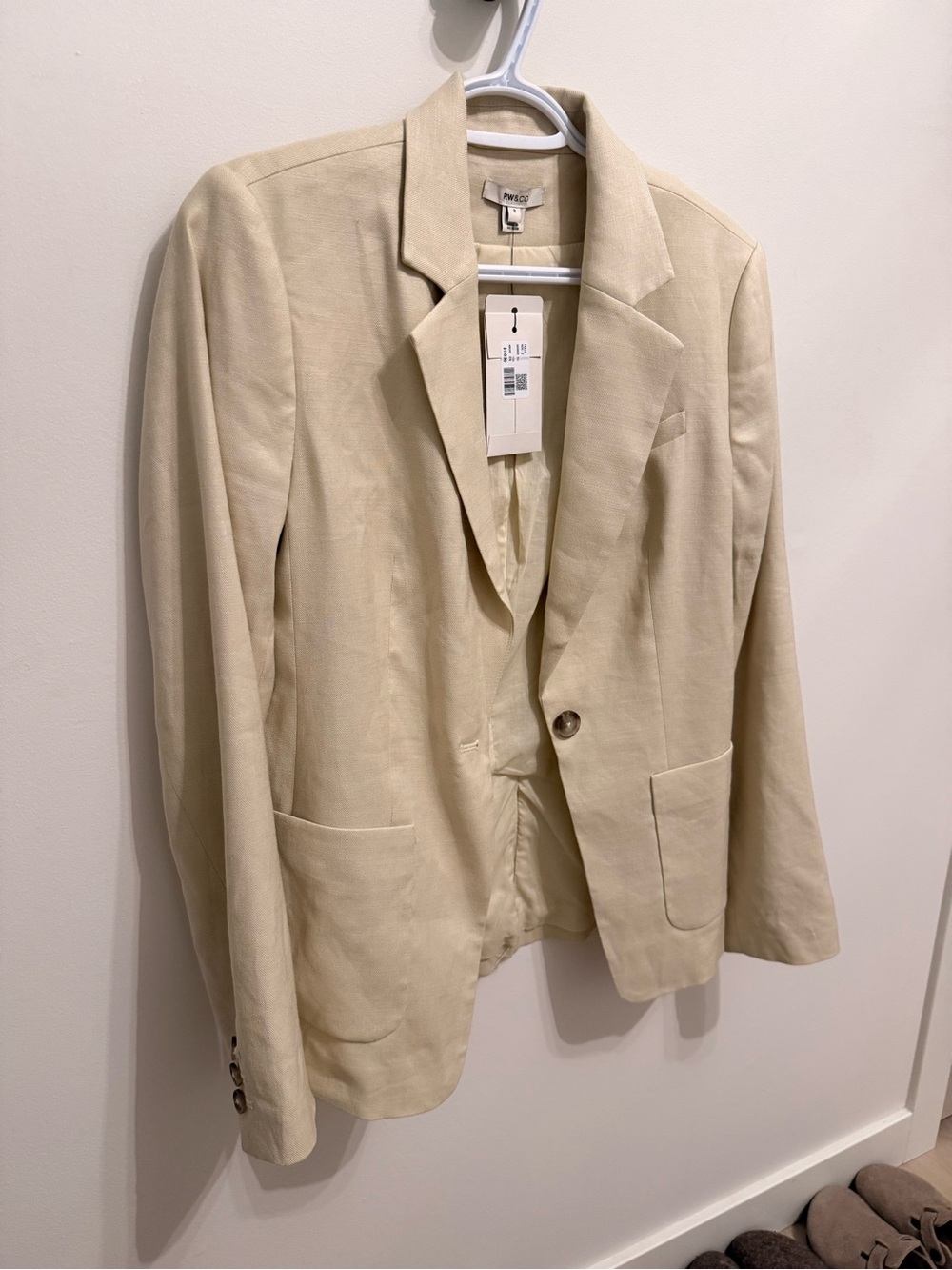 RW&CO. Women's Cream Single-Button Linen Blazer - Picture 2 of 5